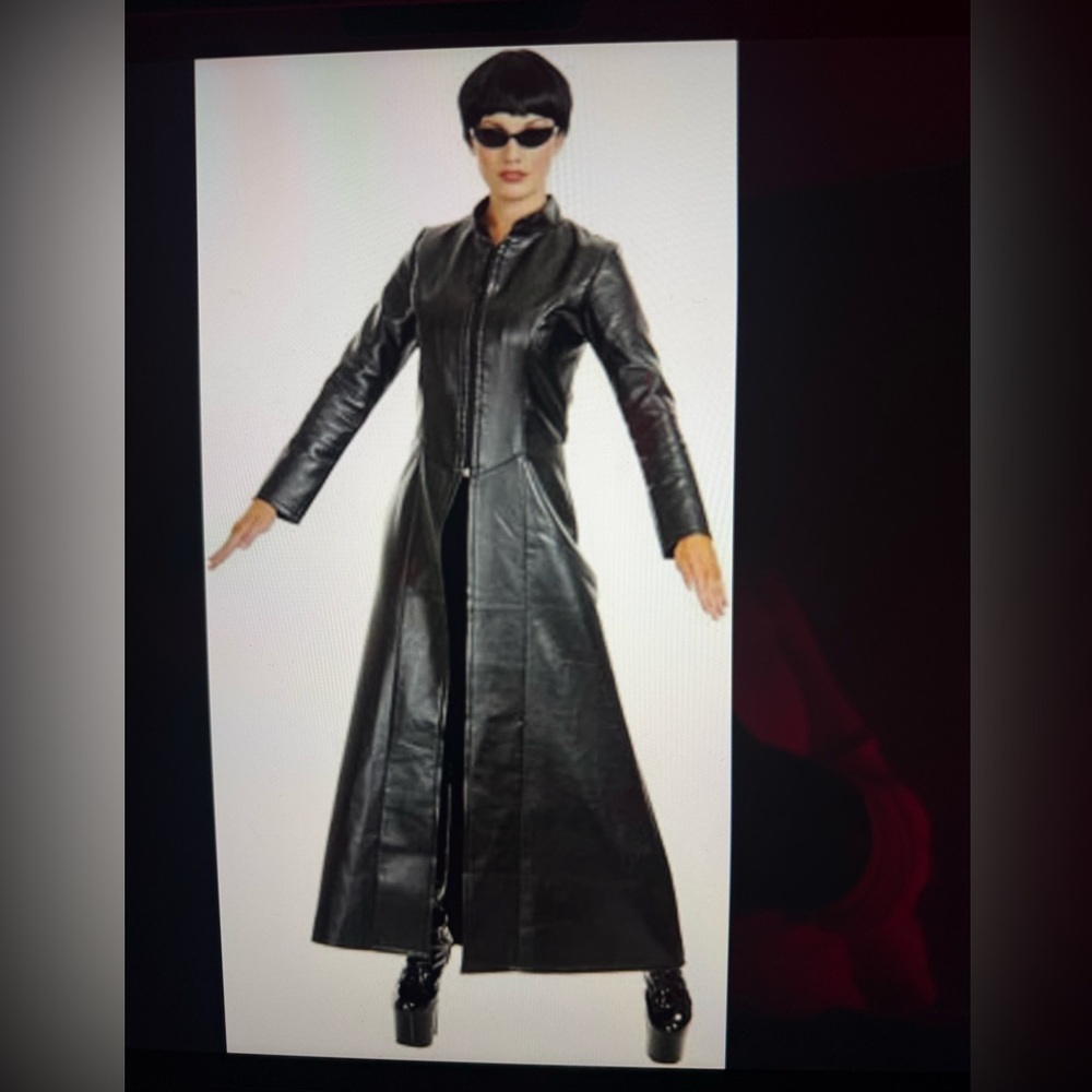 Long Black Faux Leather Coat for Women Trench